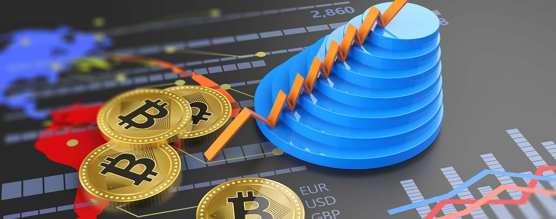 Cryptocurrency Bitcoin growing chart and virtual financial banking crypto currency market exchange