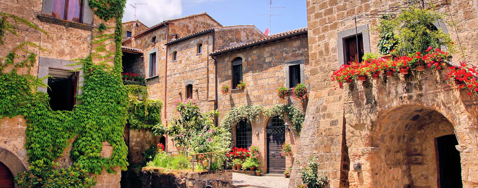 Picturesque corner of a quaint Tuscan hill town, Italy
