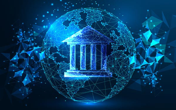 Digital banking, global networking, cyber security concept