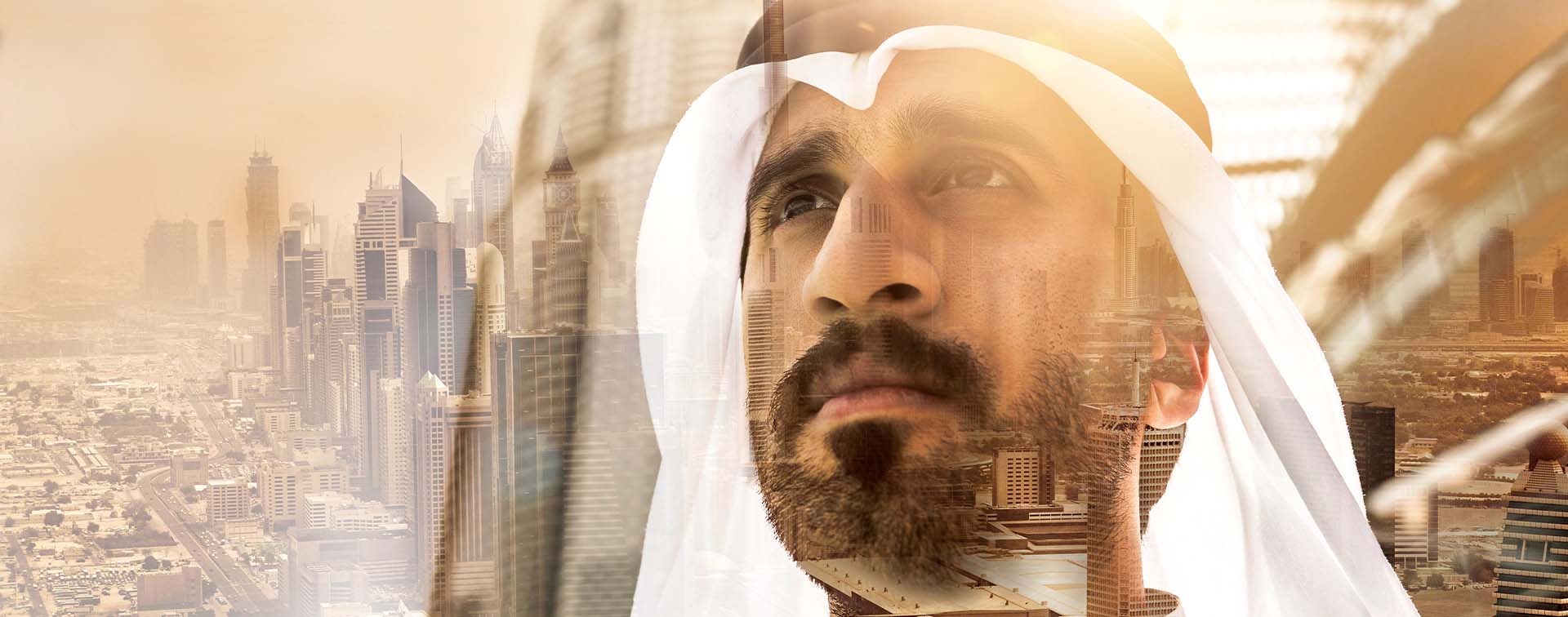 Businessman posing the city of Dubai, UAE