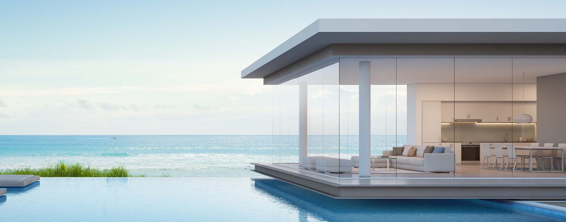 Luxury beach house with sea view swimming pool in modern design