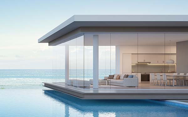 Luxury beach house with sea view swimming pool in modern design