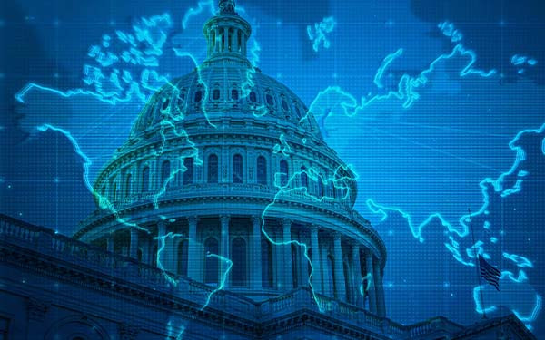 Geopolitics abstract showing US capital buildings